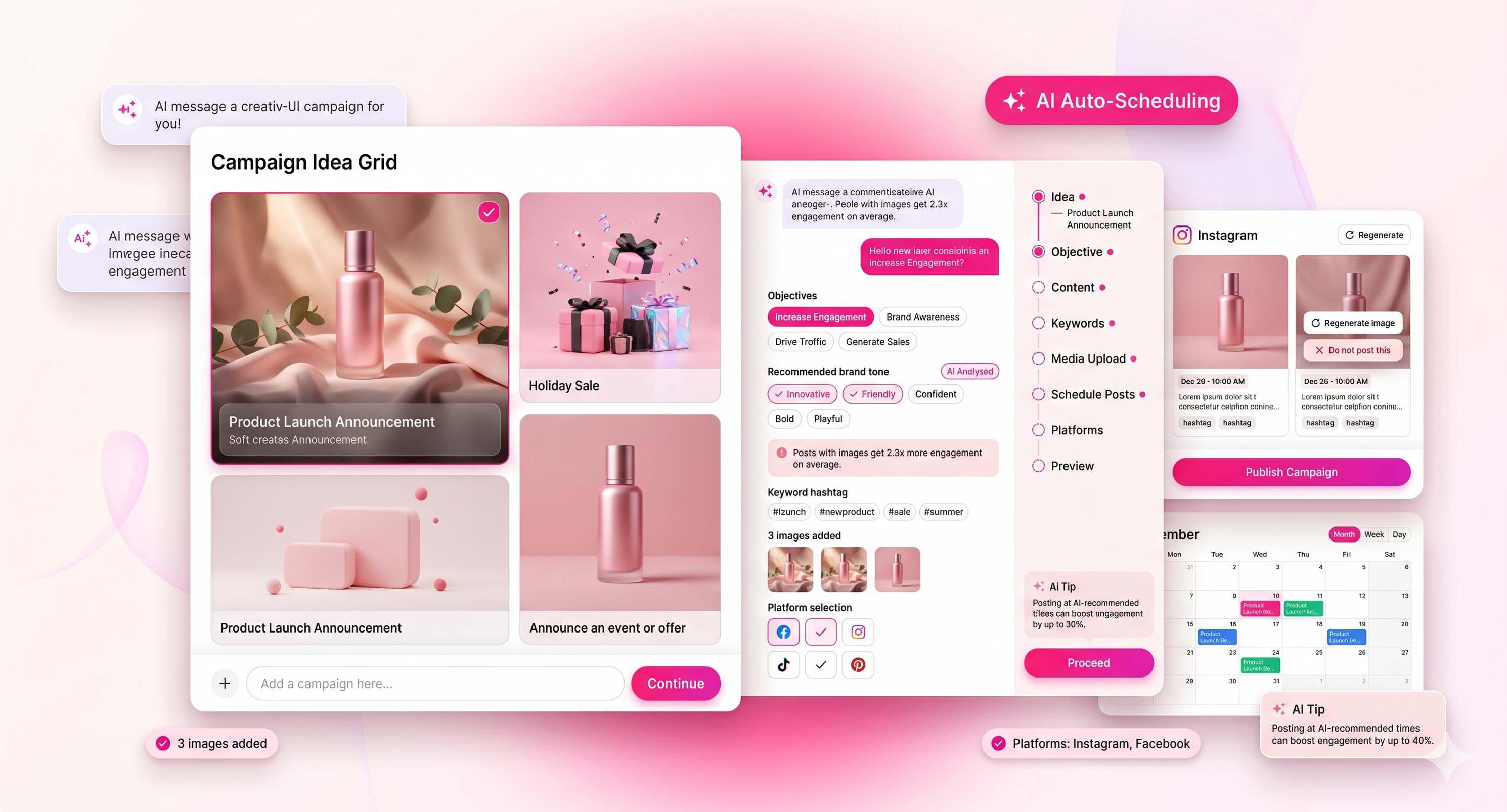 AI campaign ideation dashboard generating marketing concepts and validating strategies